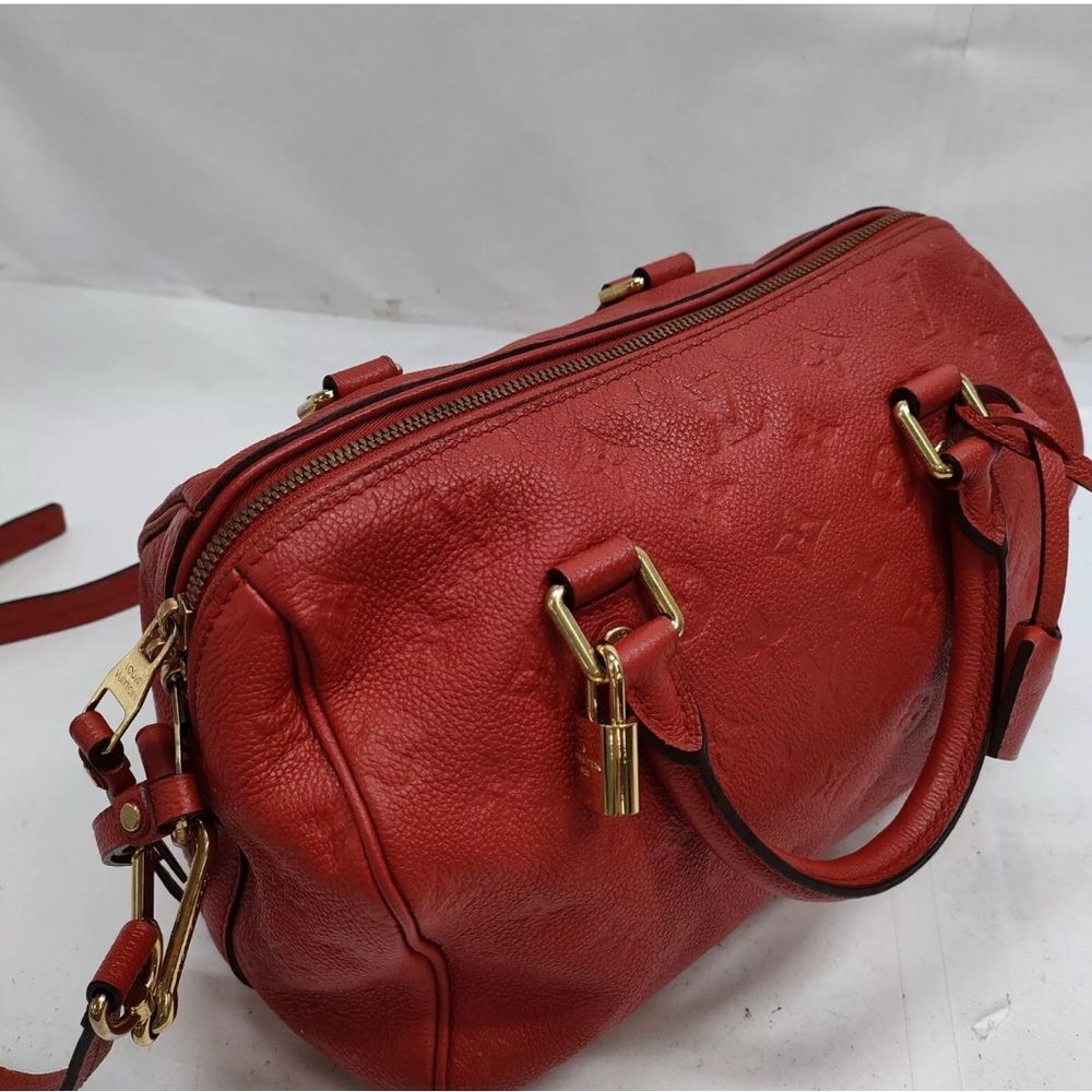 Louis Vuitton Red Enpreinte LV Embossed Leather M40758 Speedy Bandouliere 25 - Picture 11 of 16